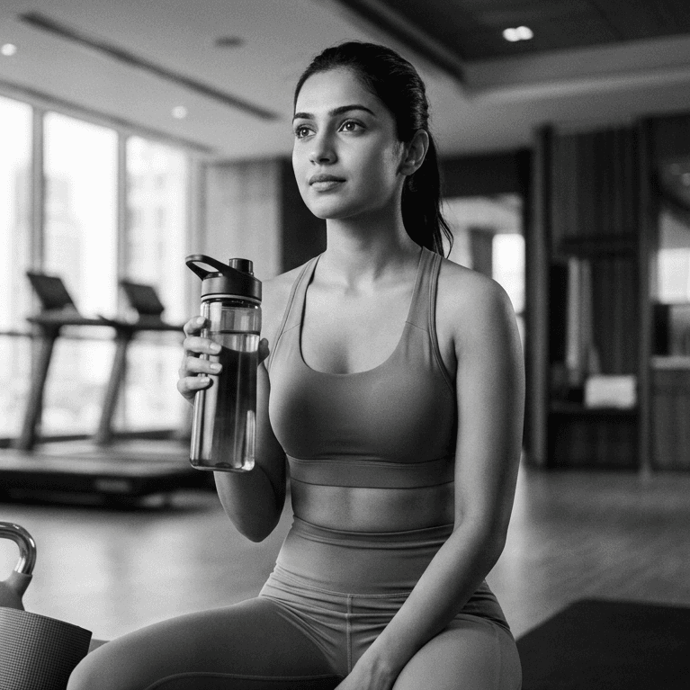 A young gym goer staring ahead.